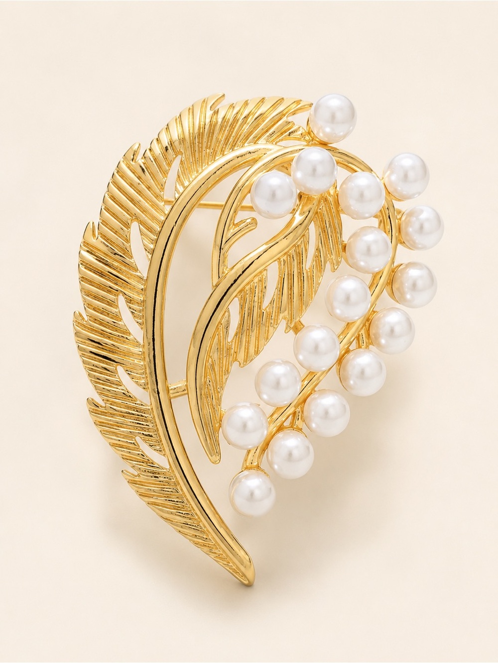 Gold Leaf Pearl Cluster Brooch